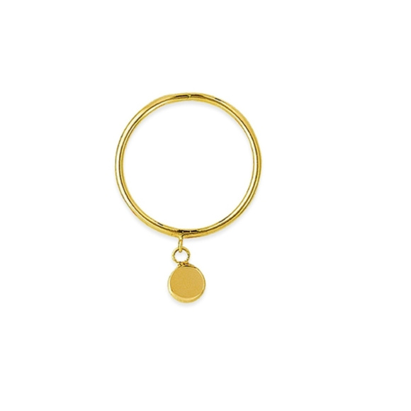 14K Solid Yellow Gold Dangle 3D Disk Ring